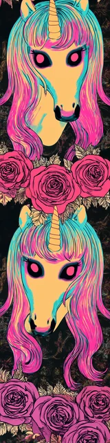 Free colorful bookmark with two unicorn faces